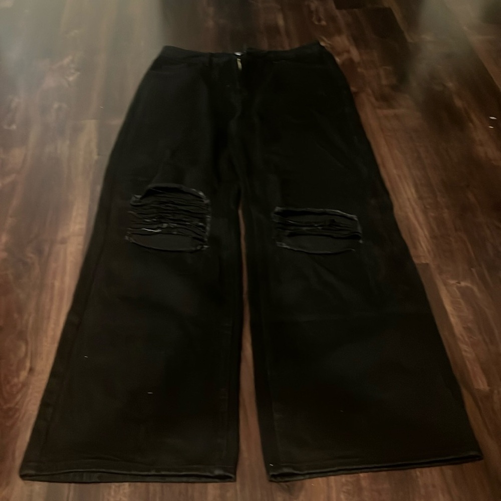 ripped wide leg black jeans
